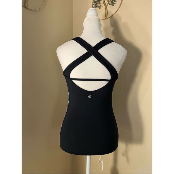 Lululemon Black Tan Mauve Blue Color Block Stripe Shape Tank Size 4 - Picture 2 of 7